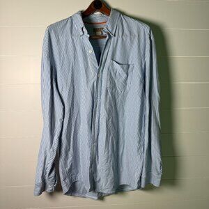 Duluth Trading Shirt Mens Size XL Blue Striped Long Sleeve Relaxed Fit Button Up